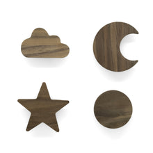 Lade das Bild in den Galerie-Viewer, Möbelgriffe "Sonne, Mond und Sterne" aus Walnussholz