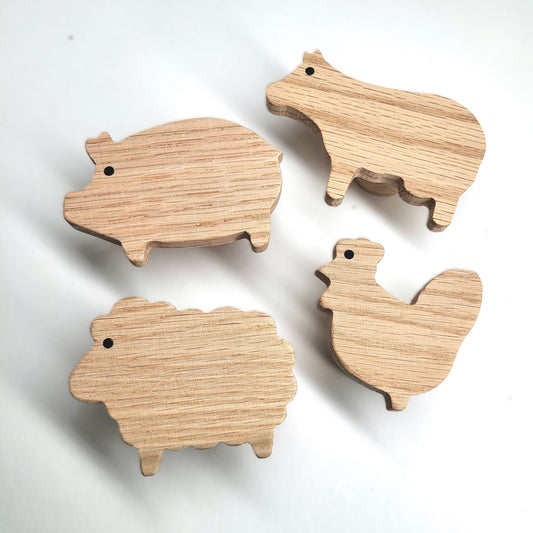 'Farm Animals' Wall Hook Made of Oak Wood