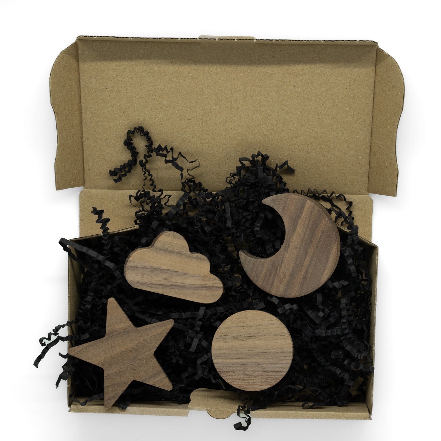 Furniture handles "Sun, Moon, and Stars" made of walnut wood