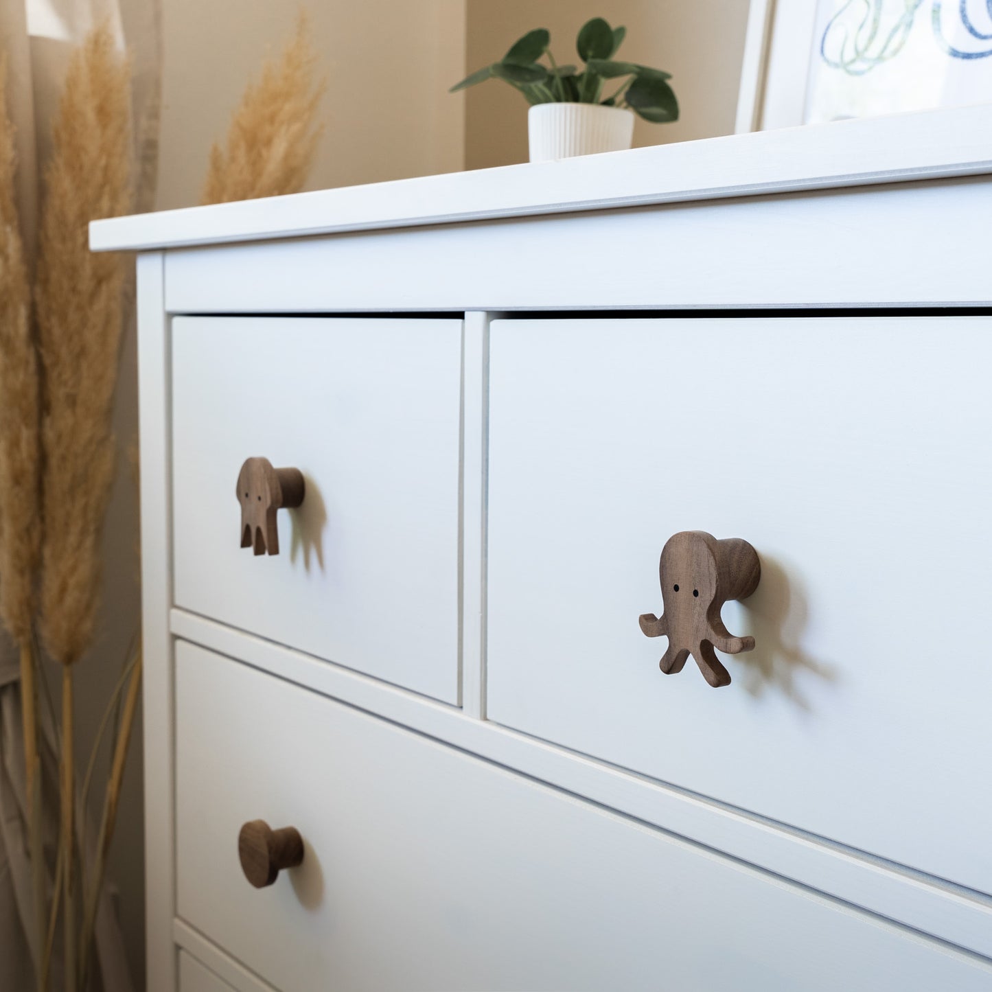 Furniture Handles "Sea Animals" Made of Walnut Wood
