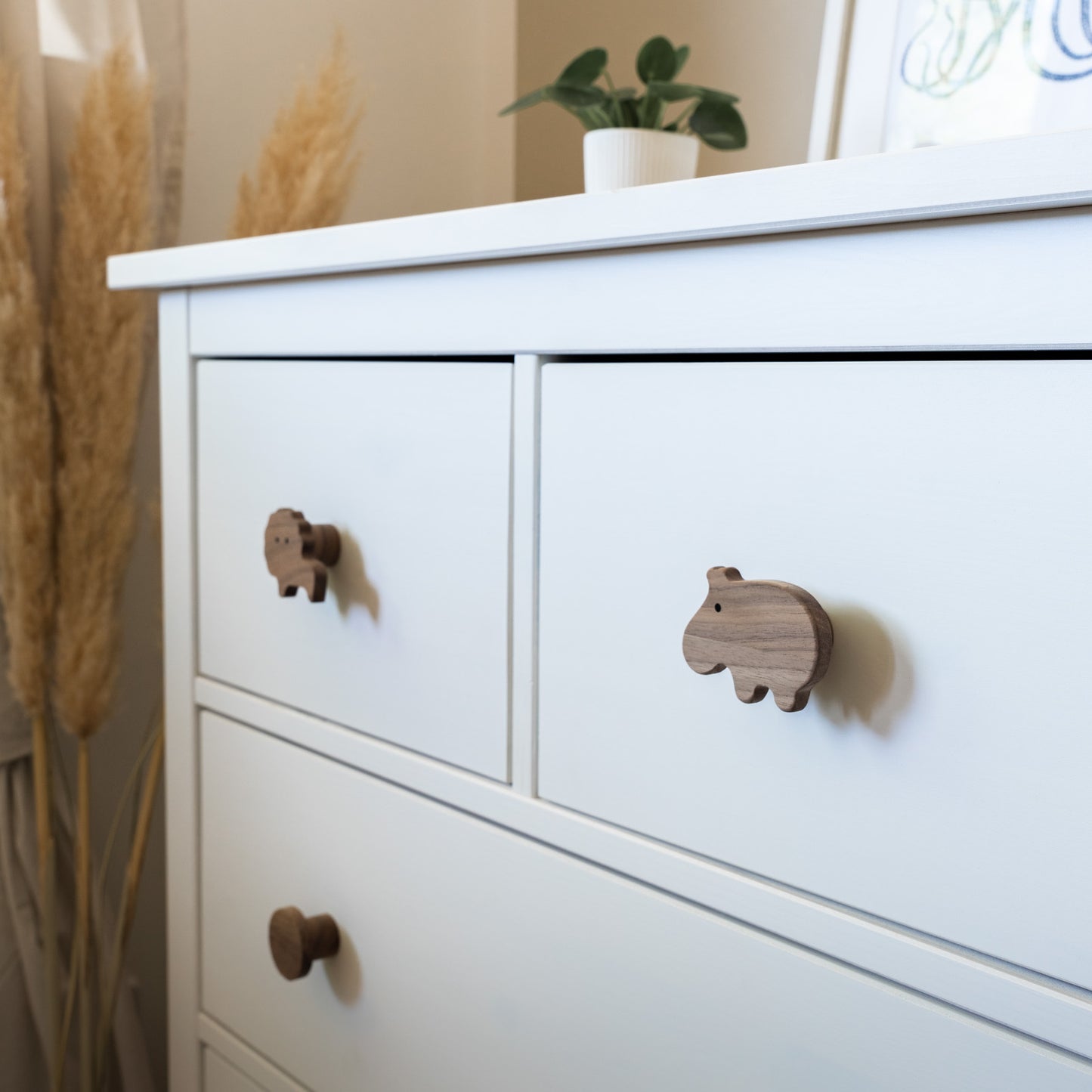 Furniture handles "African Animals" made of walnut wood