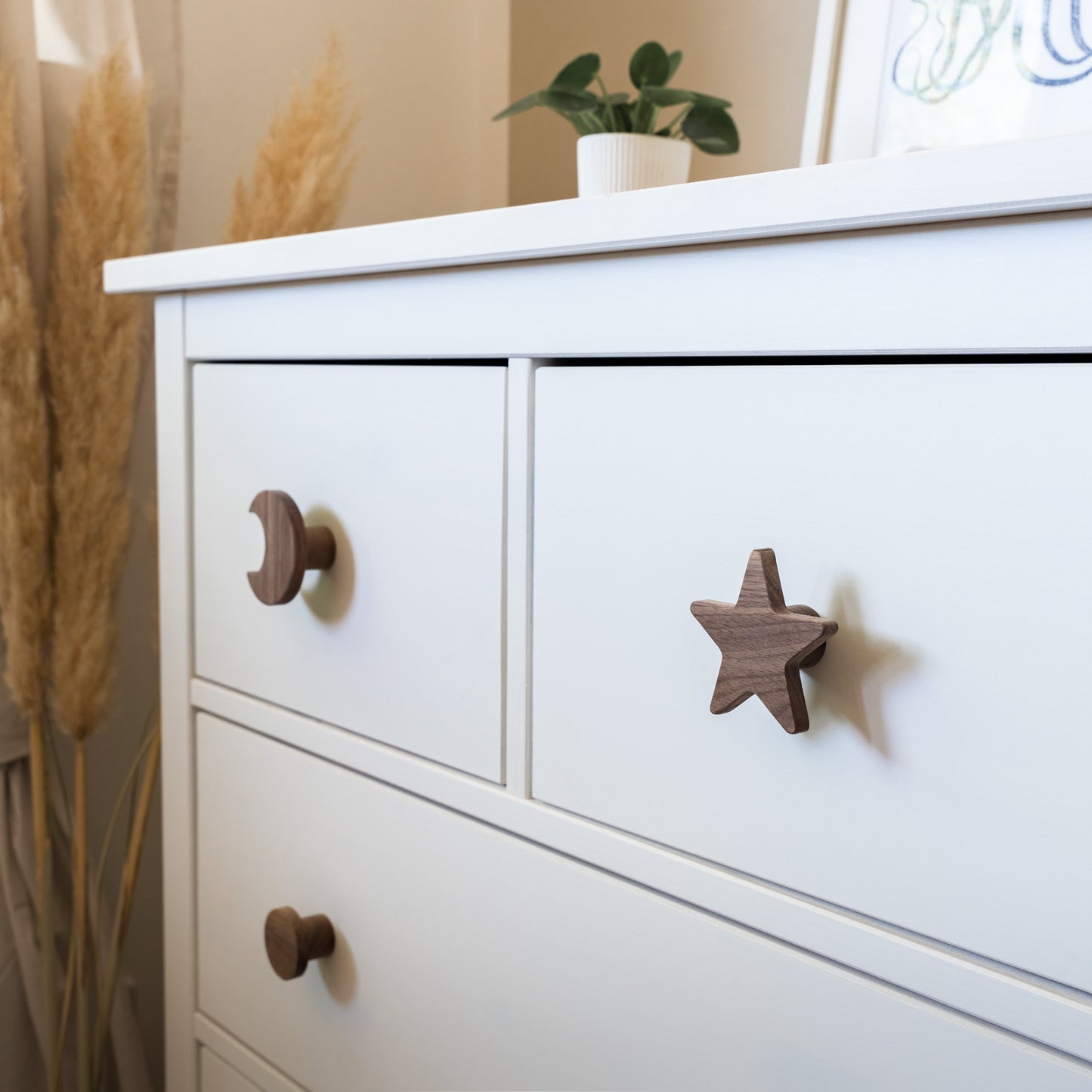 Furniture handles "Sun, Moon, and Stars" made of walnut wood