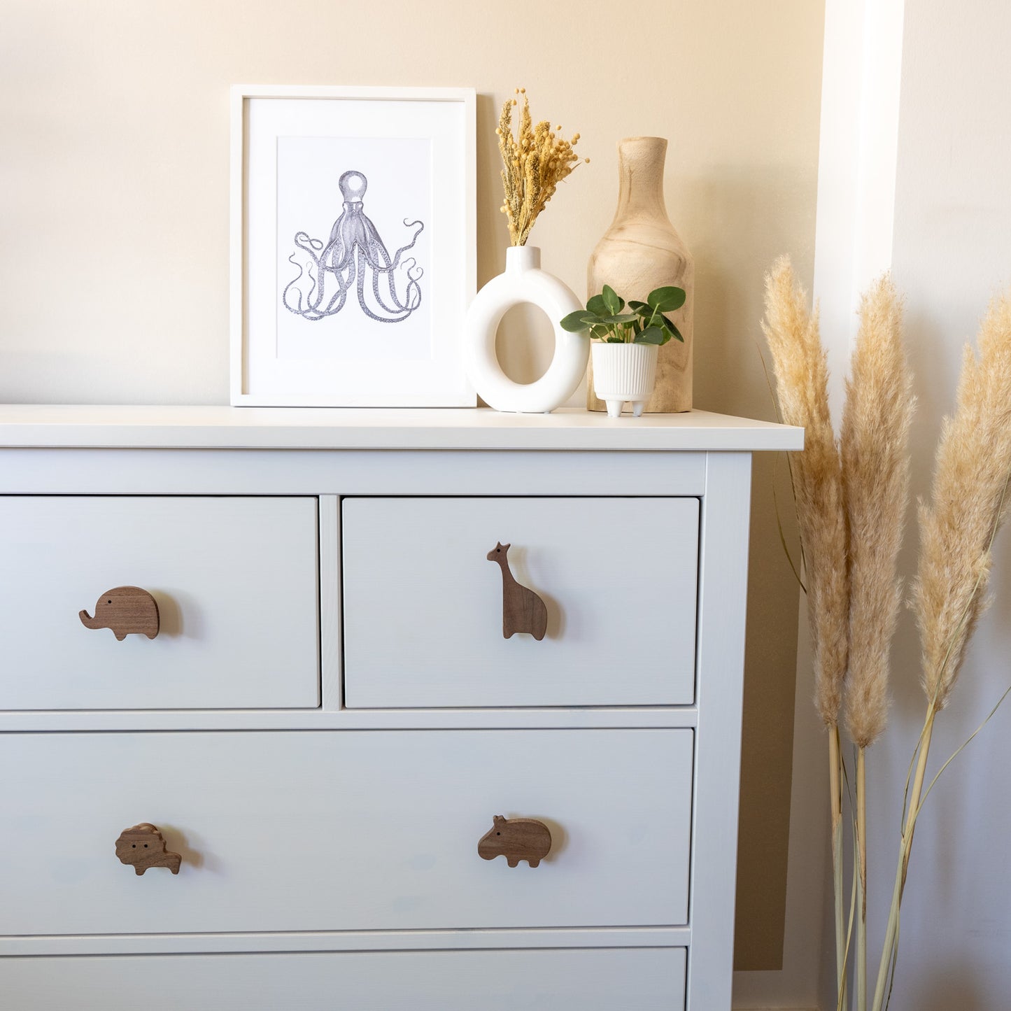 Furniture handles "African Animals" made of walnut wood