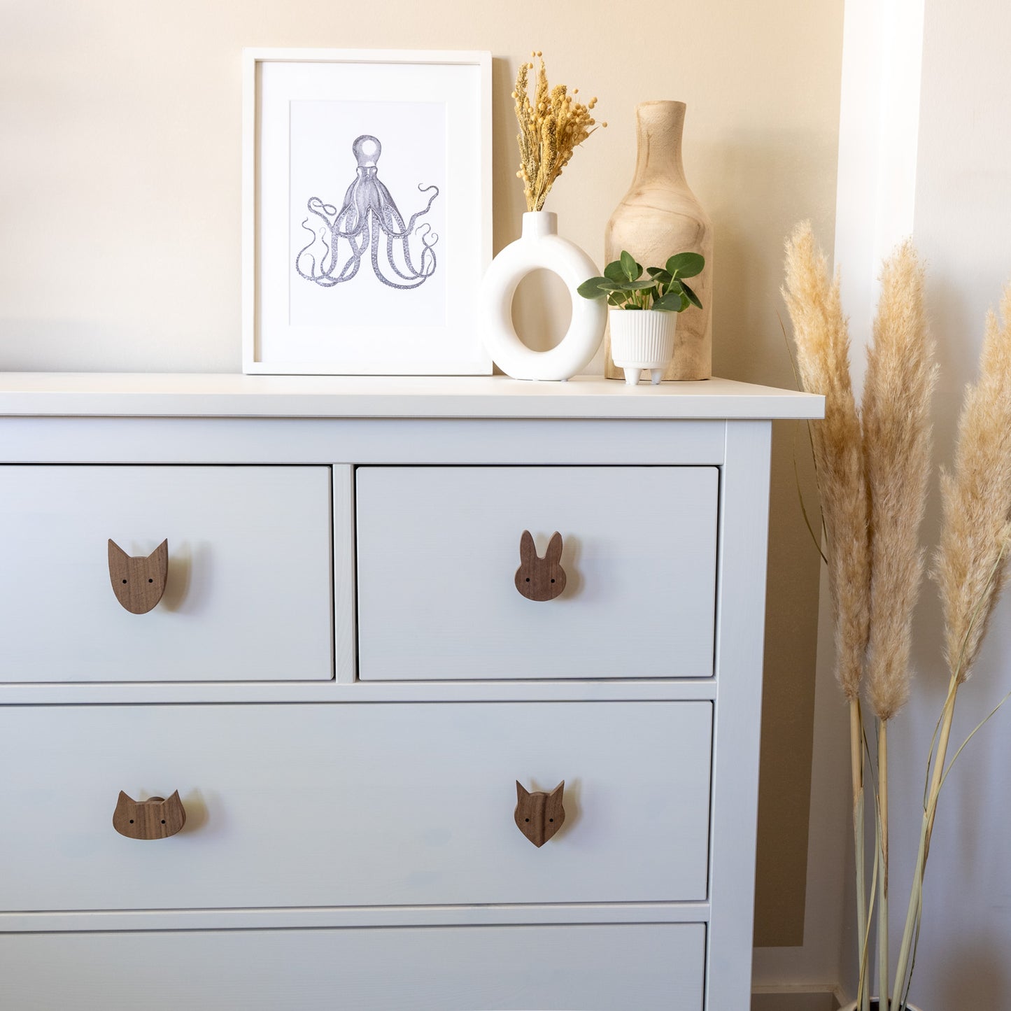 Furniture Handles "Native Animals" Made of Walnut Wood