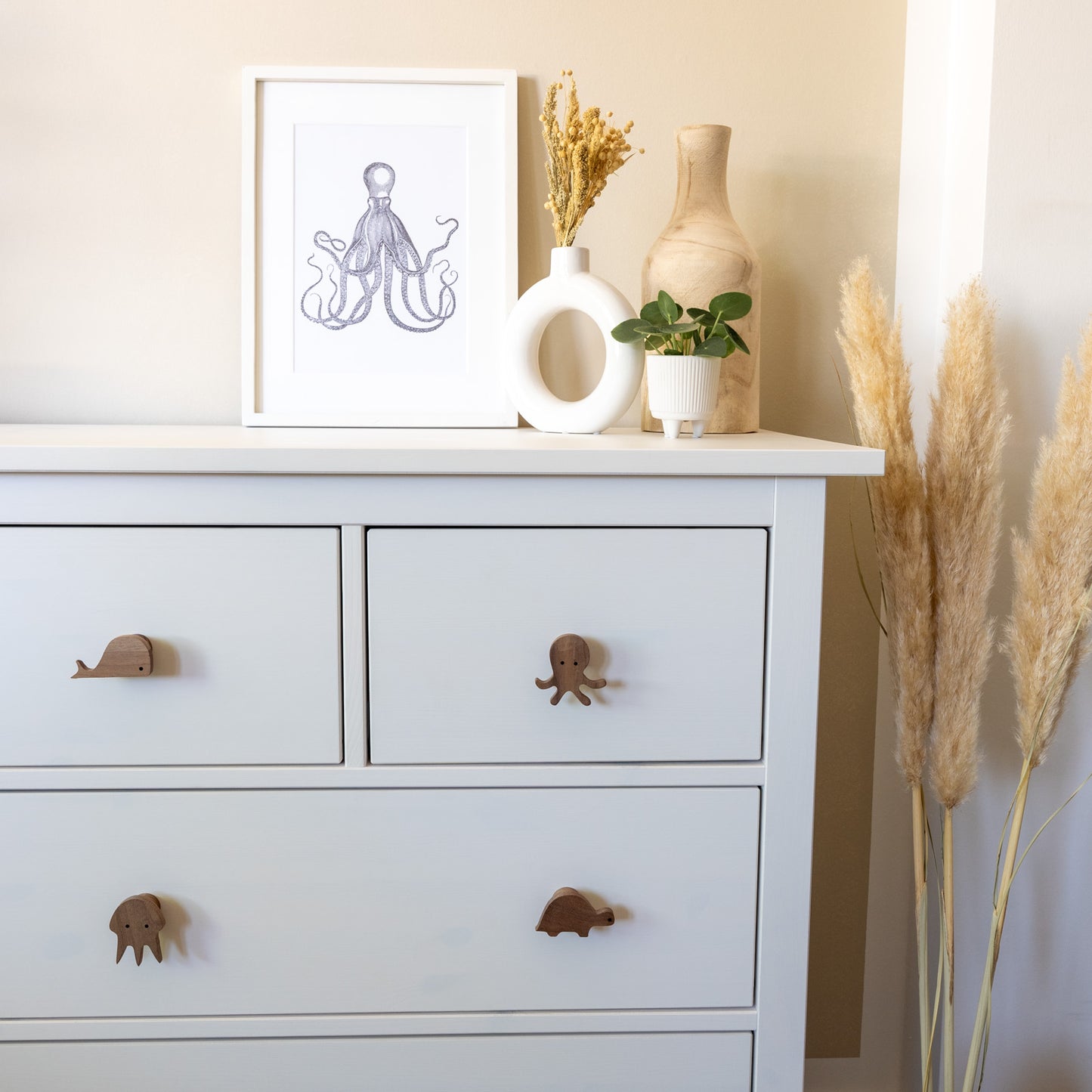 Furniture Handles "Sea Animals" Made of Walnut Wood