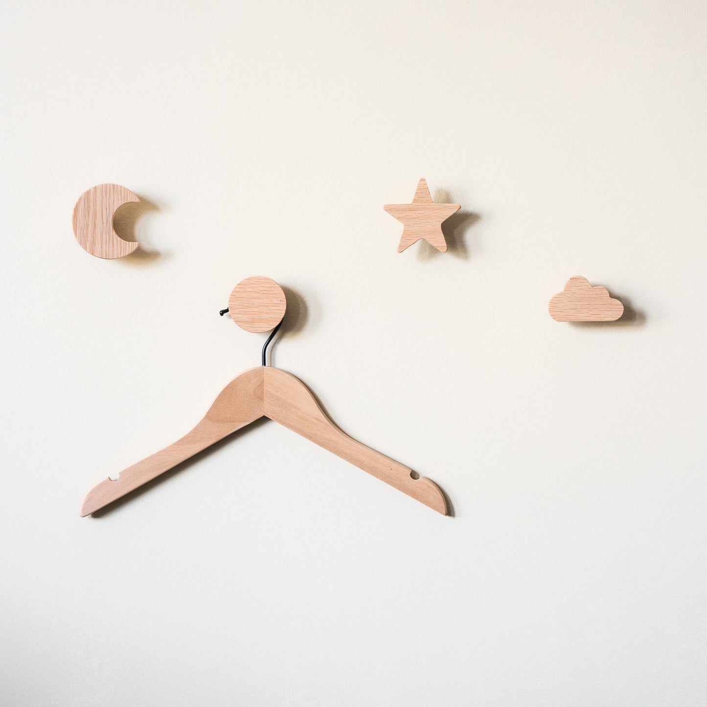 Wall Hook 'Sun, Moon and Stars' Made of Oak Wood