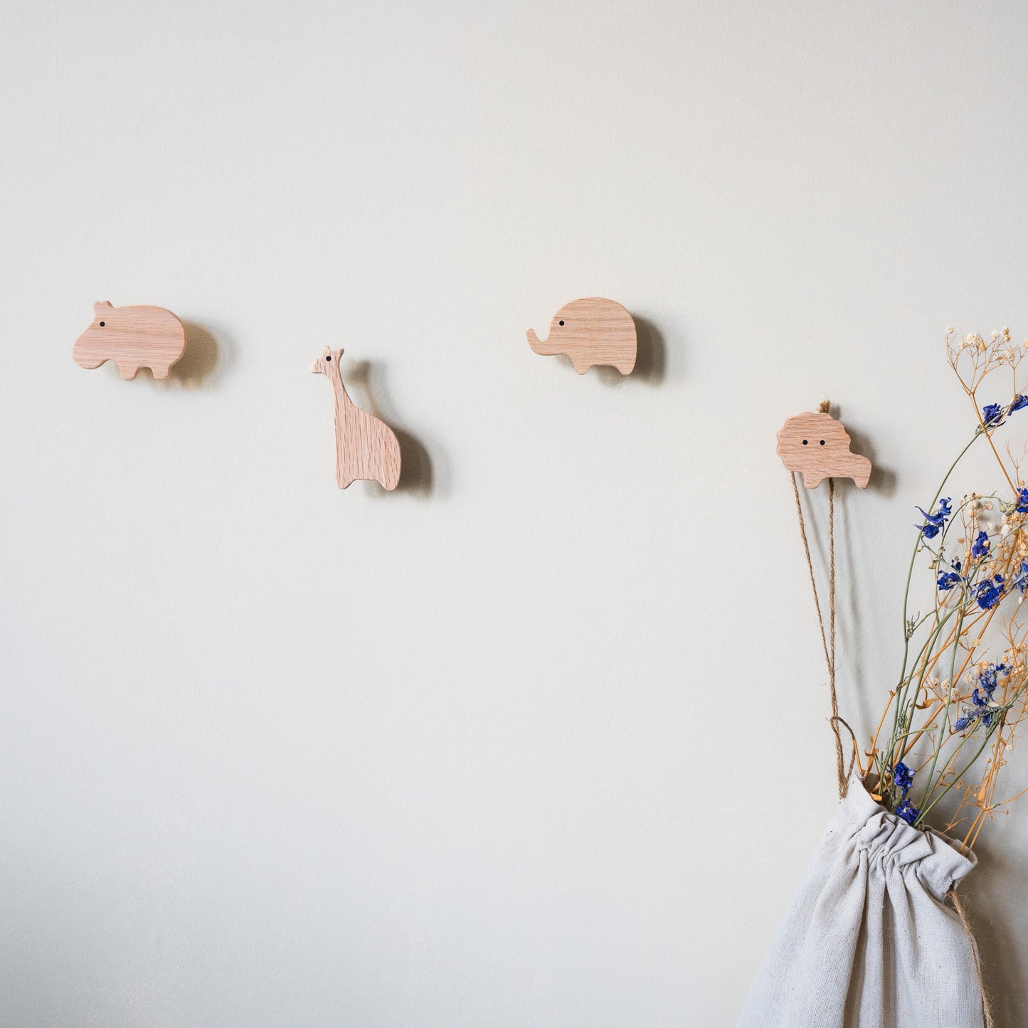 Wall Hook 'African Animals' Made of Oak Wood
