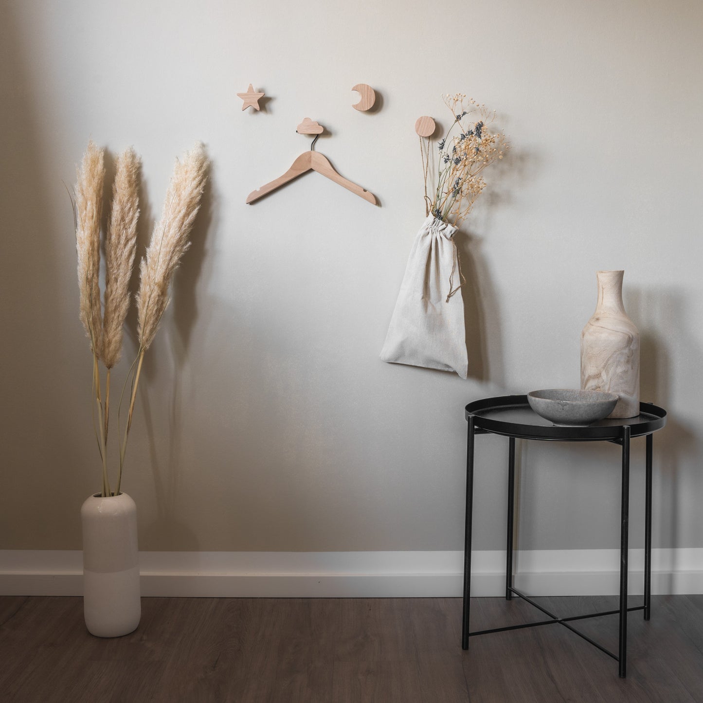 Wall Hook 'Sun, Moon and Stars' Made of Oak Wood
